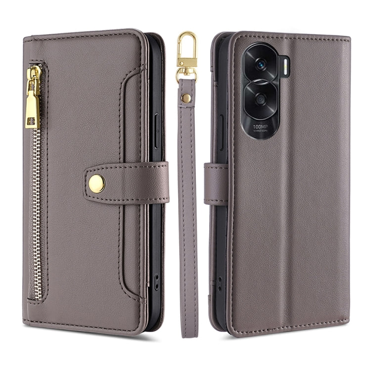 Sheep Texture Cross-body Zipper Wallet Leather Phone Case, For Honor 200 5G, For Honor 200 Pro 5G, For Honor 200 Lite 5G Global, For Honor Magic6 Pro 5G, For Honor Magic6 5G, For Honor X50i 5G / 9 Lite