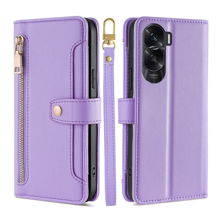 Sheep Texture Cross-body Zipper Wallet Leather Phone Case, For Honor 200 5G, For Honor 200 Pro 5G, For Honor 200 Lite 5G Global, For Honor Magic6 Pro 5G, For Honor Magic6 5G, For Honor X50i 5G / 9 Lite