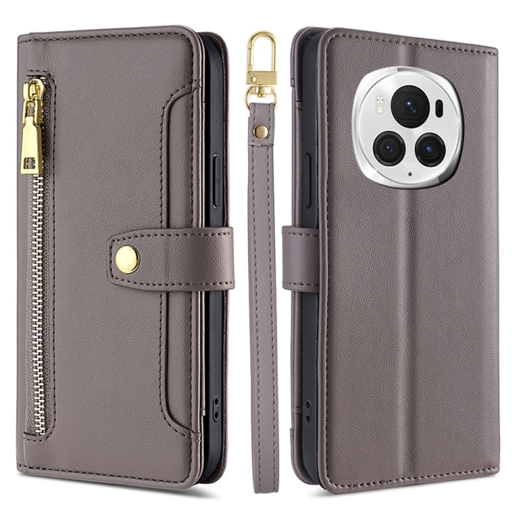 Sheep Texture Cross-body Zipper Wallet Leather Phone Case, For Honor 200 5G, For Honor 200 Pro 5G, For Honor 200 Lite 5G Global, For Honor Magic6 Pro 5G, For Honor Magic6 5G, For Honor X50i 5G / 9 Lite