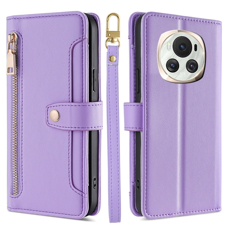 Sheep Texture Cross-body Zipper Wallet Leather Phone Case, For Honor 200 5G, For Honor 200 Pro 5G, For Honor 200 Lite 5G Global, For Honor Magic6 Pro 5G, For Honor Magic6 5G, For Honor X50i 5G / 9 Lite