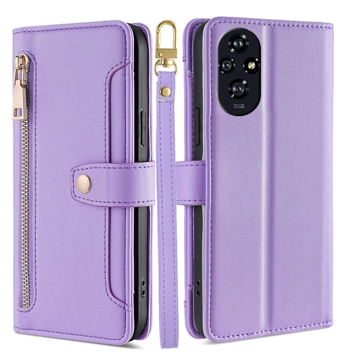 Sheep Texture Cross-body Zipper Wallet Leather Phone Case, For Honor 200 5G, For Honor 200 Pro 5G, For Honor 200 Lite 5G Global, For Honor Magic6 Pro 5G, For Honor Magic6 5G, For Honor X50i 5G / 9 Lite