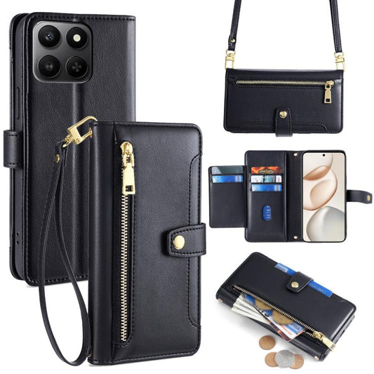 Sheep Texture Cross-body Zipper Wallet Leather Phone Case, For Honor 400 Smart 5G, For Honor X70 5G, For Honor X6c 4G, For Honor X60 GT 5G, For Honor 400 Pro Global 160.8mm, For Honor 400 Global 156.5mm, For Honor X8c 4G, For Honor Play 60 Plus