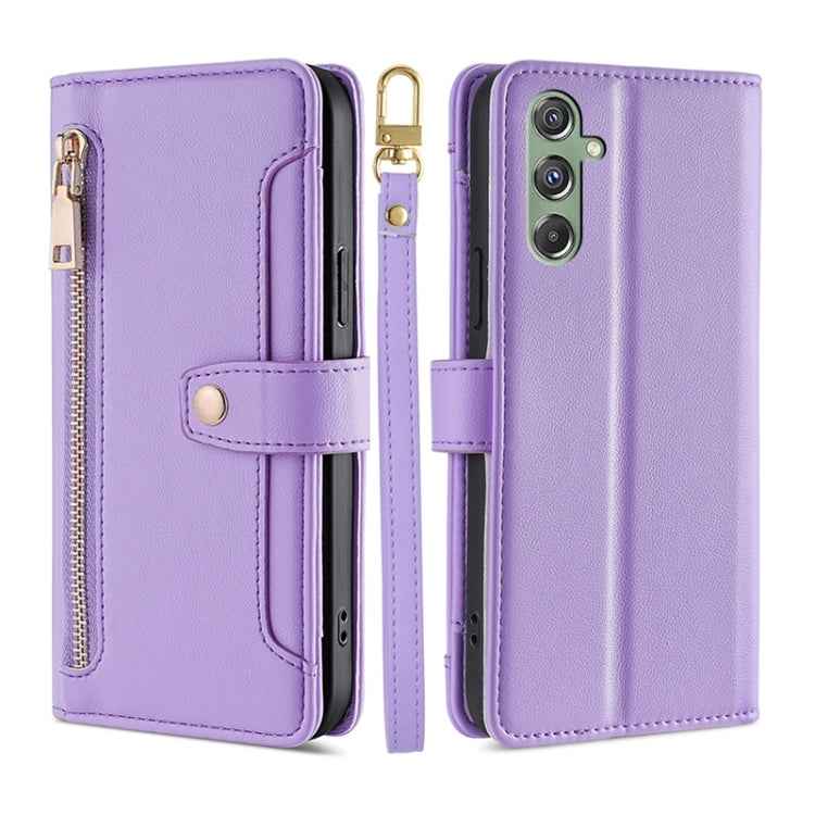 Sheep Texture Cross-body Zipper Wallet Leather Phone Case, For Samsung Galaxy M34 5G / F34 5G, For Samsung Galaxy S23 FE 5G, For Samsung Galaxy M54 5G, For Samsung Galaxy F14 5G, For Samsung Galaxy A34 5G, For Samsung Galaxy A54 5G                     ...