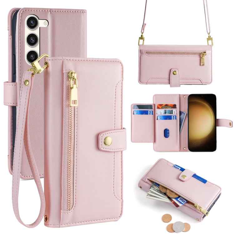 Sheep Texture Cross-body Zipper Wallet Leather Phone Case, For Samsung Galaxy M34 5G / F34 5G, For Samsung Galaxy S23 FE 5G, For Samsung Galaxy M54 5G, For Samsung Galaxy F14 5G, For Samsung Galaxy A34 5G, For Samsung Galaxy A54 5G                     ...