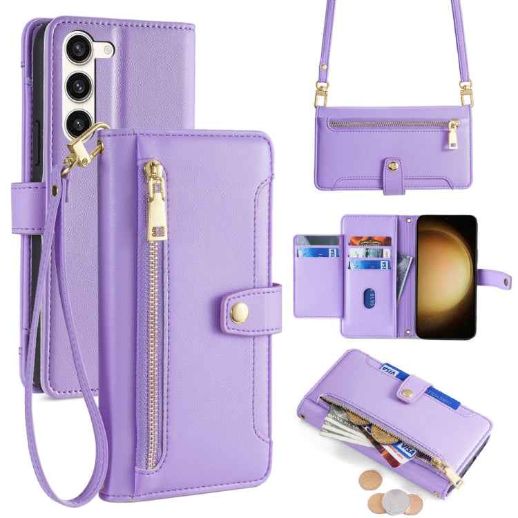 Sheep Texture Cross-body Zipper Wallet Leather Phone Case, For Samsung Galaxy M34 5G / F34 5G, For Samsung Galaxy S23 FE 5G, For Samsung Galaxy M54 5G, For Samsung Galaxy F14 5G, For Samsung Galaxy A34 5G, For Samsung Galaxy A54 5G                     ...