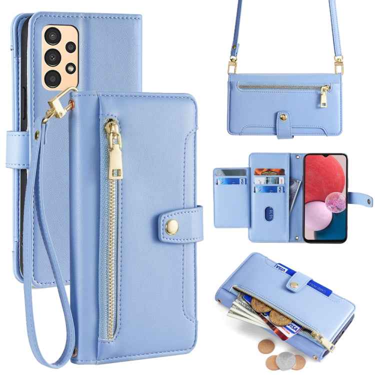Sheep Texture Cross-body Zipper Wallet Leather Phone Case, For Samsung Galaxy A13 4G, For Samsung Galaxy M52 5G, For Samsung Galaxy S22+ 5G, For Samsung Galaxy S22 5G, For Samsung Galaxy A13 5G, For Samsung Galaxy A52 5G / 4G / A52s 5G                 ...