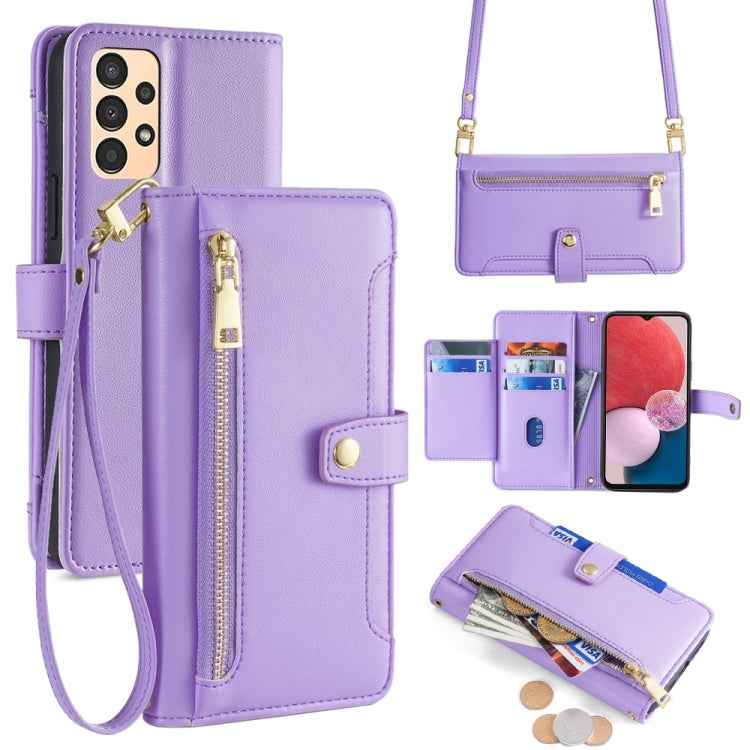 Sheep Texture Cross-body Zipper Wallet Leather Phone Case, For Samsung Galaxy A13 4G, For Samsung Galaxy M52 5G, For Samsung Galaxy S22+ 5G, For Samsung Galaxy S22 5G, For Samsung Galaxy A13 5G, For Samsung Galaxy A52 5G / 4G / A52s 5G                 ...
