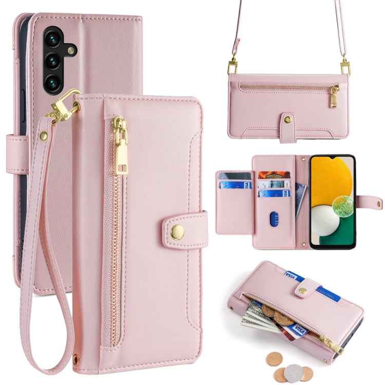 Sheep Texture Cross-body Zipper Wallet Leather Phone Case, For Samsung Galaxy A13 4G, For Samsung Galaxy M52 5G, For Samsung Galaxy S22+ 5G, For Samsung Galaxy S22 5G, For Samsung Galaxy A13 5G, For Samsung Galaxy A52 5G / 4G / A52s 5G                 ...