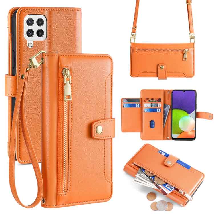 Sheep Texture Cross-body Zipper Wallet Leather Phone Case, For Samsung Galaxy A13 4G, For Samsung Galaxy M52 5G, For Samsung Galaxy S22+ 5G, For Samsung Galaxy S22 5G, For Samsung Galaxy A13 5G, For Samsung Galaxy A52 5G / 4G / A52s 5G                 ...