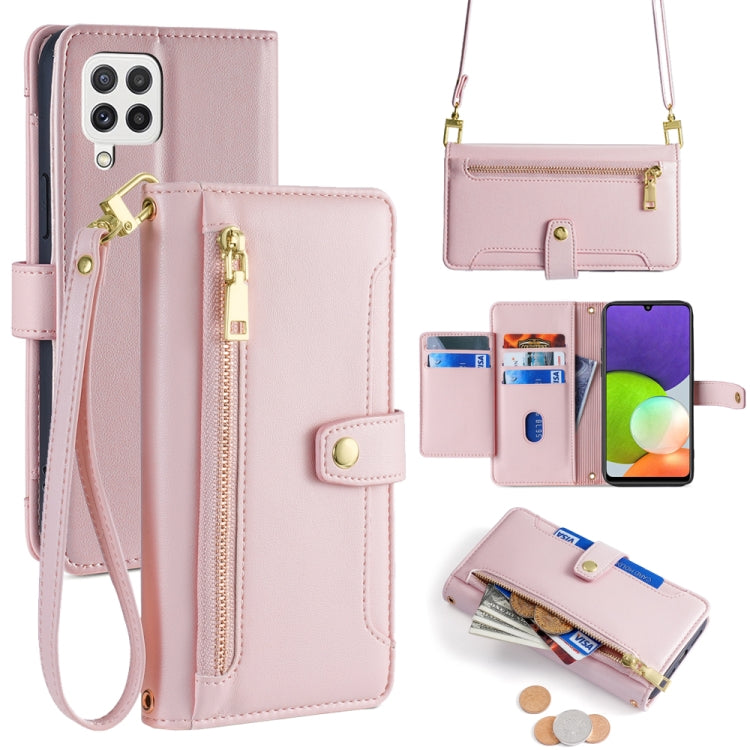 Sheep Texture Cross-body Zipper Wallet Leather Phone Case, For Samsung Galaxy A13 4G, For Samsung Galaxy M52 5G, For Samsung Galaxy S22+ 5G, For Samsung Galaxy S22 5G, For Samsung Galaxy A13 5G, For Samsung Galaxy A52 5G / 4G / A52s 5G                 ...