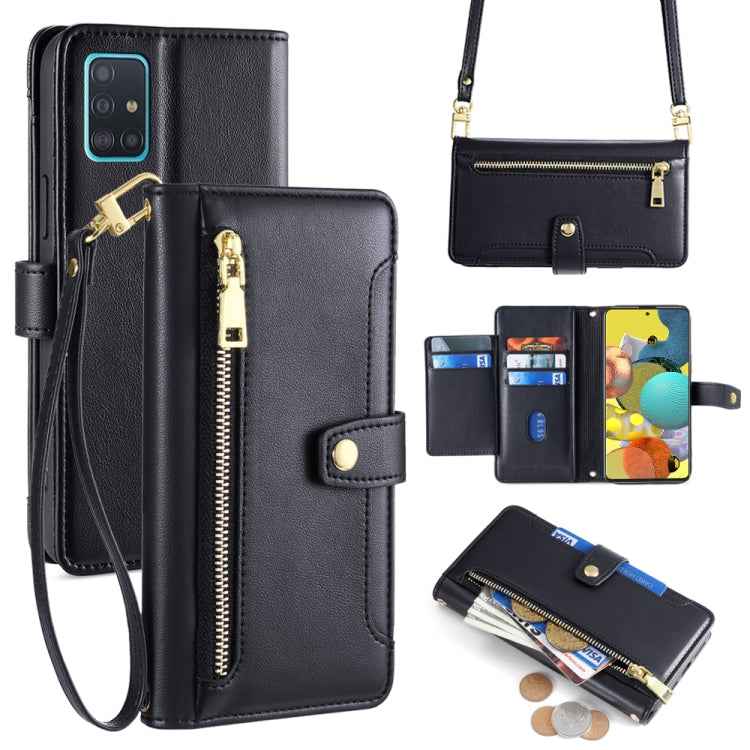 Sheep Texture Cross-body Zipper Wallet Leather Phone Case, For Samsung Galaxy A51 4G