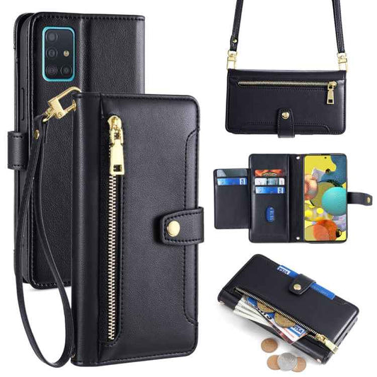 Sheep Texture Cross-body Zipper Wallet Leather Phone Case, For Samsung Galaxy A51 4G