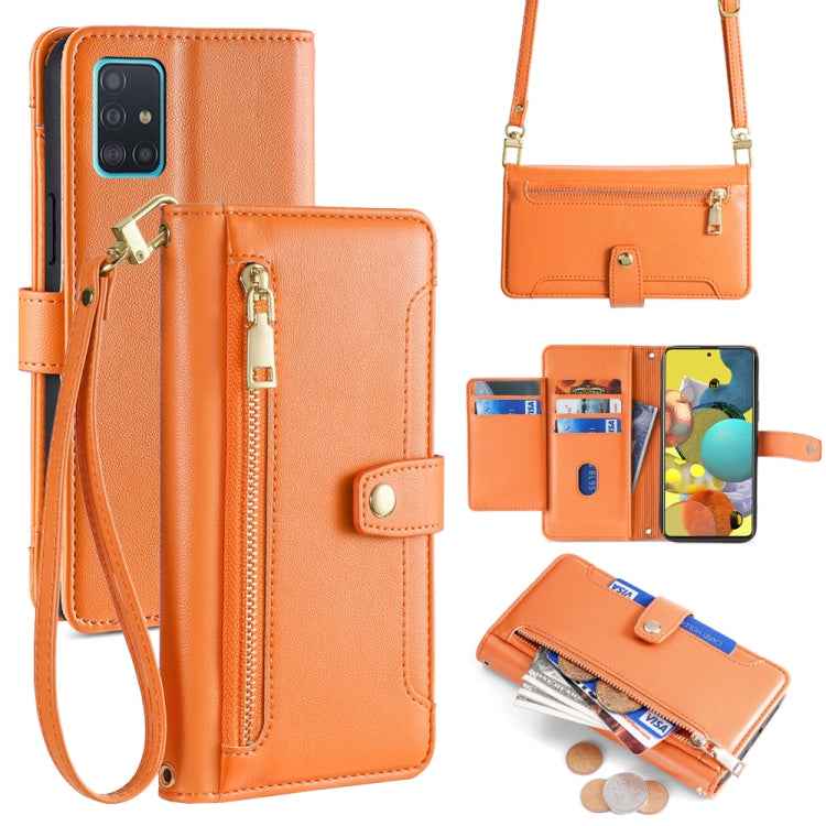 Sheep Texture Cross-body Zipper Wallet Leather Phone Case, For Samsung Galaxy A51 4G