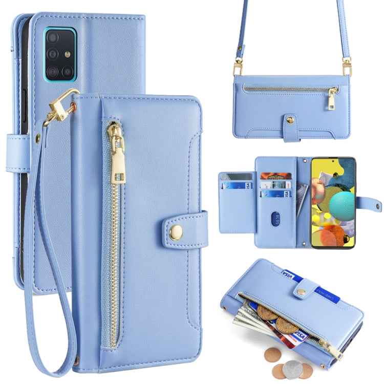 Sheep Texture Cross-body Zipper Wallet Leather Phone Case, For Samsung Galaxy A51 4G