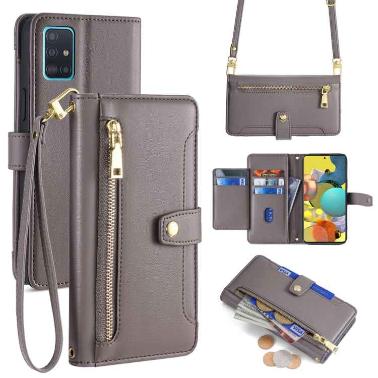 Sheep Texture Cross-body Zipper Wallet Leather Phone Case, For Samsung Galaxy A51 4G