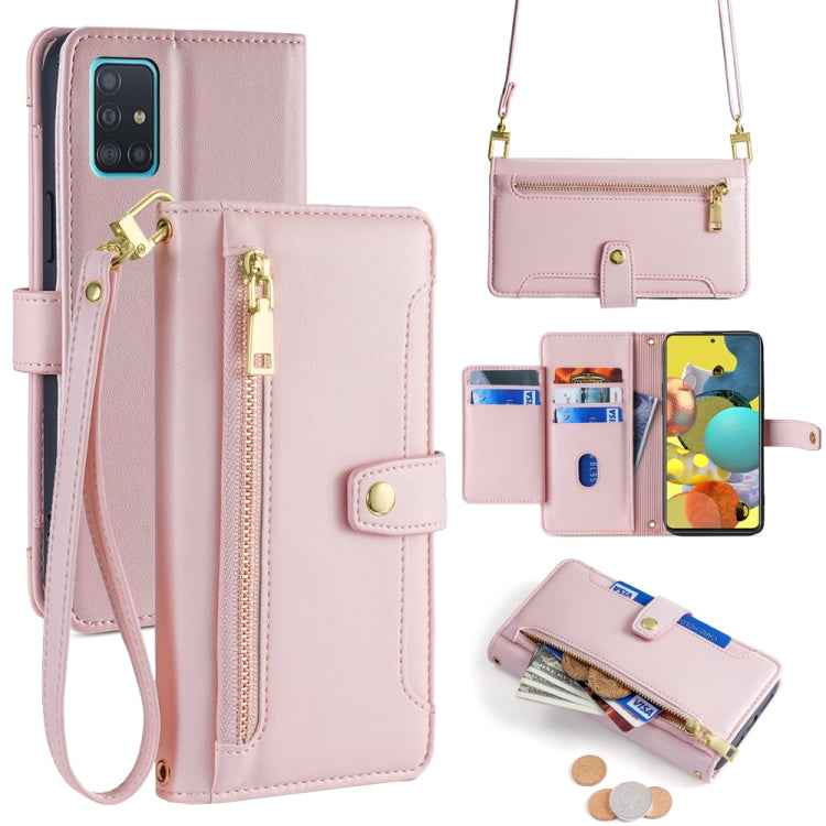 Sheep Texture Cross-body Zipper Wallet Leather Phone Case, For Samsung Galaxy A51 4G