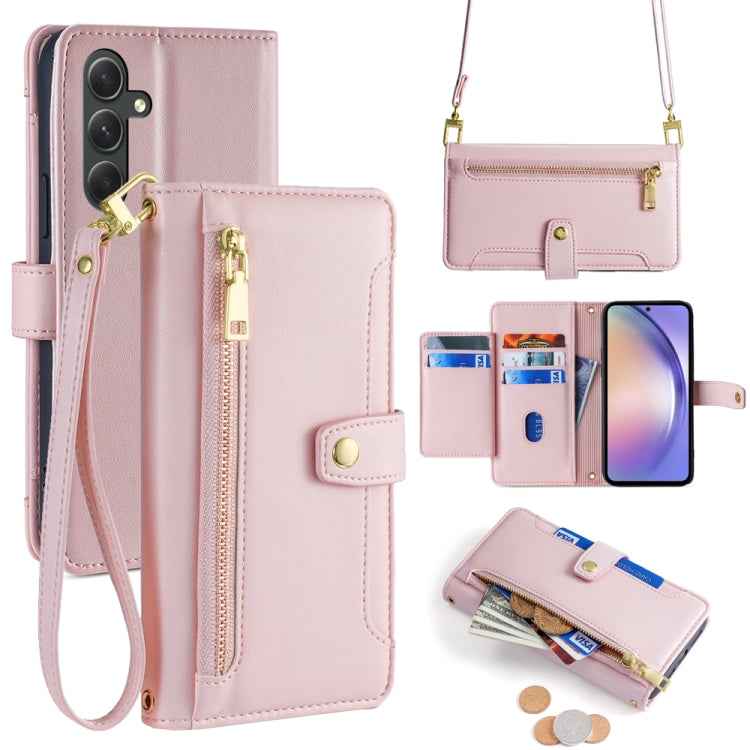 Sheep Texture Cross-body Zipper Wallet Leather Phone Case, For Samsung Galaxy M34 5G / F34 5G, For Samsung Galaxy S23 FE 5G, For Samsung Galaxy M54 5G, For Samsung Galaxy F14 5G, For Samsung Galaxy A34 5G, For Samsung Galaxy A54 5G                     ...