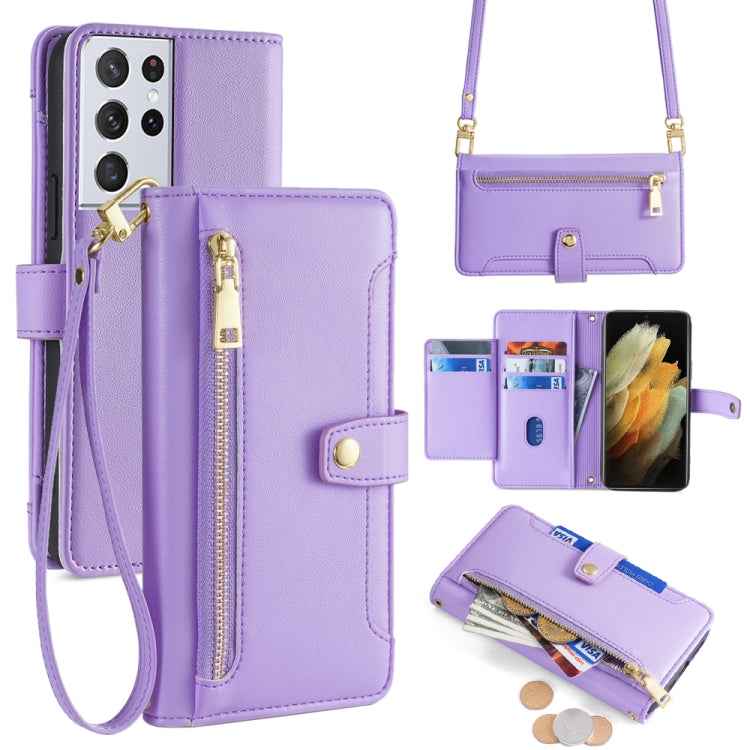 Sheep Texture Cross-body Zipper Wallet Leather Phone Case, For Samsung Galaxy A22 5G, For Samsung Galaxy S21 FE 5G, For Samsung Galaxy S21 5G, For Samsung Galaxy A32 4G, For Samsung Galaxy S21+ 5G, For Samsung Galaxy S21 Ultra 5G, For Samsung Galaxy A1...