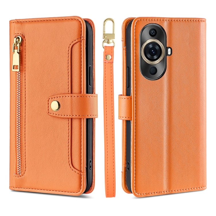 Sheep Texture Cross-body Zipper Wallet Leather Phone Case