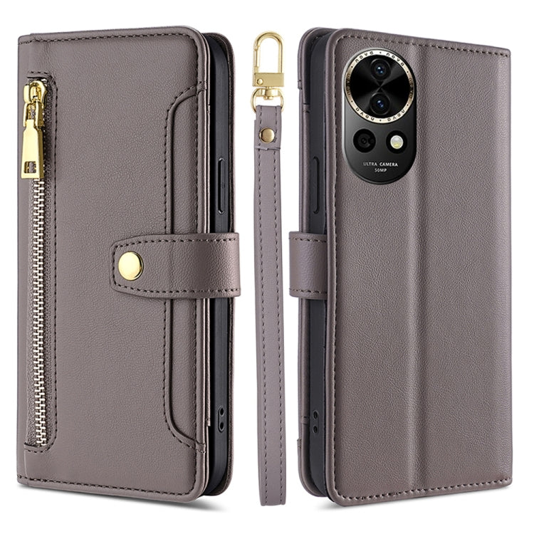 Sheep Texture Cross-body Zipper Wallet Leather Phone Case