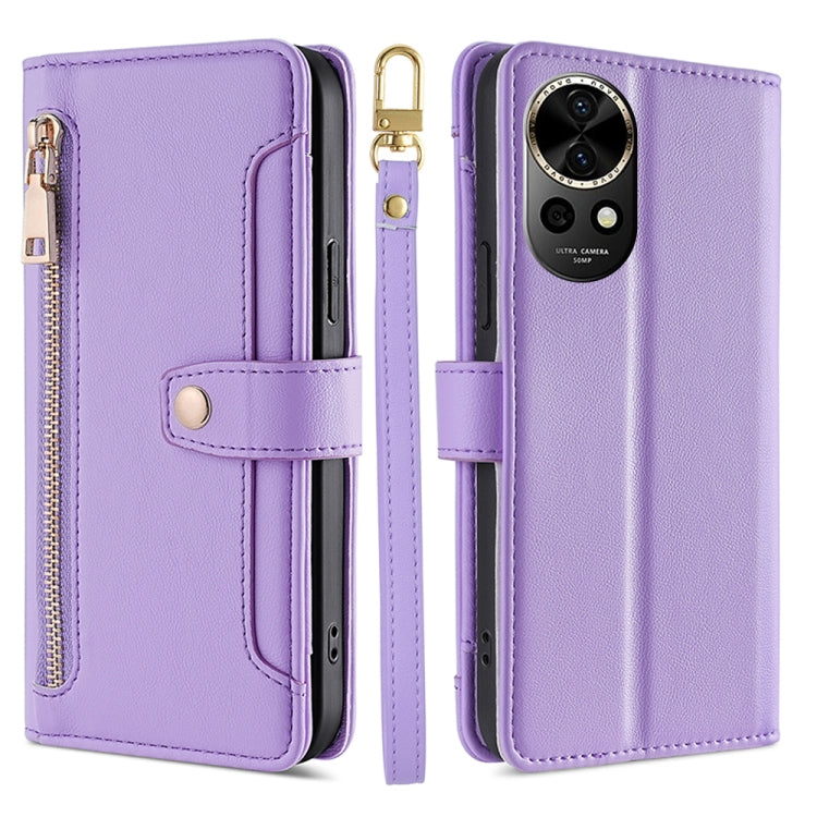 Sheep Texture Cross-body Zipper Wallet Leather Phone Case