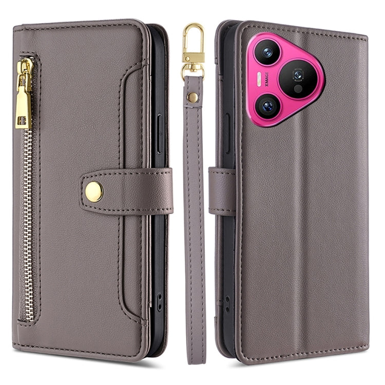 Sheep Texture Cross-body Zipper Wallet Leather Phone Case