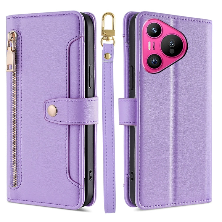 Sheep Texture Cross-body Zipper Wallet Leather Phone Case