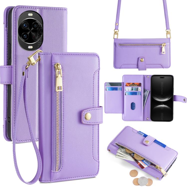 Sheep Texture Cross-body Zipper Wallet Leather Phone Case, For Huawei Pura 80 5G, For Huawei nova 14 Ultra 5G, For Huawei nova 14 Pro 5G, For Huawei nova 14 5G, For Huawei Pura 70 Pro / 70 Pro+ 5G, For Huawei Pura 70 Ultra 5G, For Huawei nova 12i 4G   ...