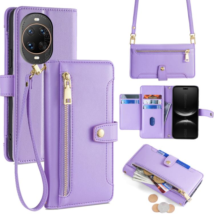 Sheep Texture Cross-body Zipper Wallet Leather Phone Case, For Huawei Pura 80 5G, For Huawei nova 14 Ultra 5G, For Huawei nova 14 Pro 5G, For Huawei nova 14 5G, For Huawei Pura 70 Pro / 70 Pro+ 5G, For Huawei Pura 70 Ultra 5G, For Huawei nova 12i 4G   ...