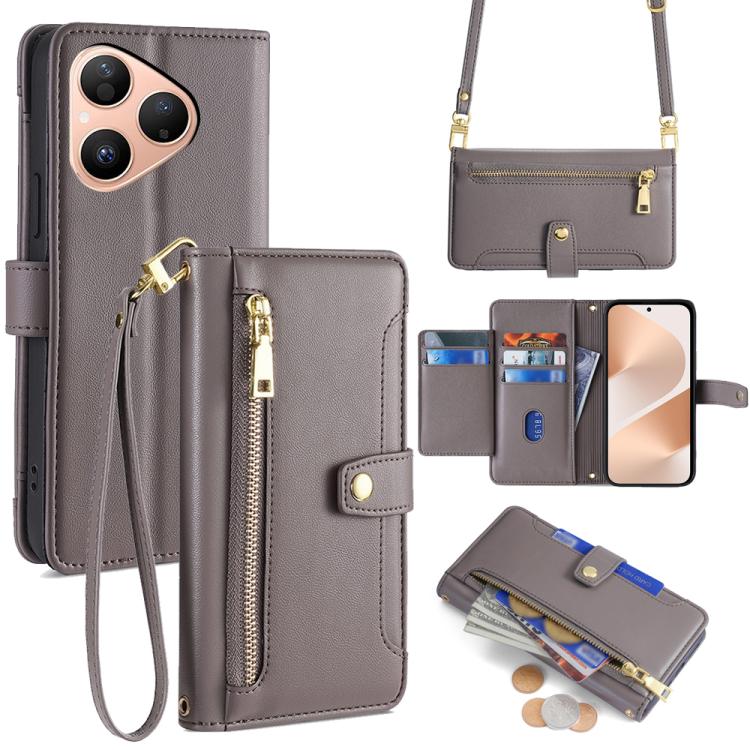 Sheep Texture Cross-body Zipper Wallet Leather Phone Case, For Huawei Pura 80 5G, For Huawei nova 14 Ultra 5G, For Huawei nova 14 Pro 5G, For Huawei nova 14 5G, For Huawei Pura 70 Pro / 70 Pro+ 5G, For Huawei Pura 70 Ultra 5G, For Huawei nova 12i 4G   ...