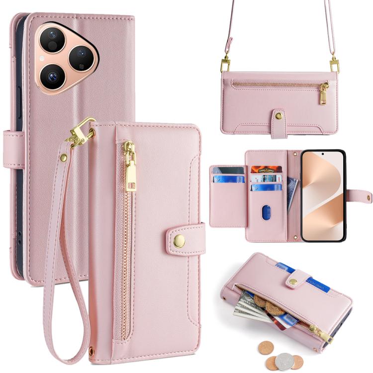 Sheep Texture Cross-body Zipper Wallet Leather Phone Case, For Huawei Pura 80 5G, For Huawei nova 14 Ultra 5G, For Huawei nova 14 Pro 5G, For Huawei nova 14 5G, For Huawei Pura 70 Pro / 70 Pro+ 5G, For Huawei Pura 70 Ultra 5G, For Huawei nova 12i 4G   ...