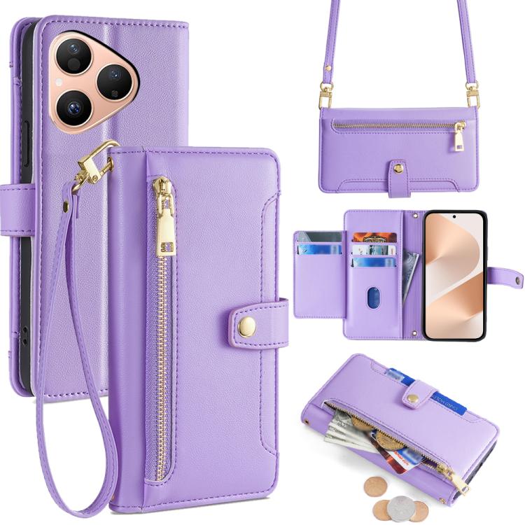 Sheep Texture Cross-body Zipper Wallet Leather Phone Case, For Huawei Pura 80 5G, For Huawei nova 14 Ultra 5G, For Huawei nova 14 Pro 5G, For Huawei nova 14 5G, For Huawei Pura 70 Pro / 70 Pro+ 5G, For Huawei Pura 70 Ultra 5G, For Huawei nova 12i 4G   ...