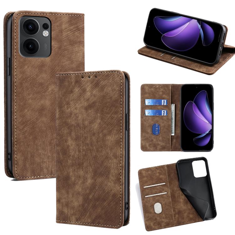 RFID Anti-theft Brush Magnetic Leather Phone Case, For OPPO Reno13 F 5G / 4G, For OPPO A3 5G India, For OPPO Reno12 F 5G, For OPPO A3 Pro 5G India, For OPPO Reno12 5G Global, For OPPO A60 4G Global, For OPPO Reno11 F 5G, For OPPO Find X7 5G            ...