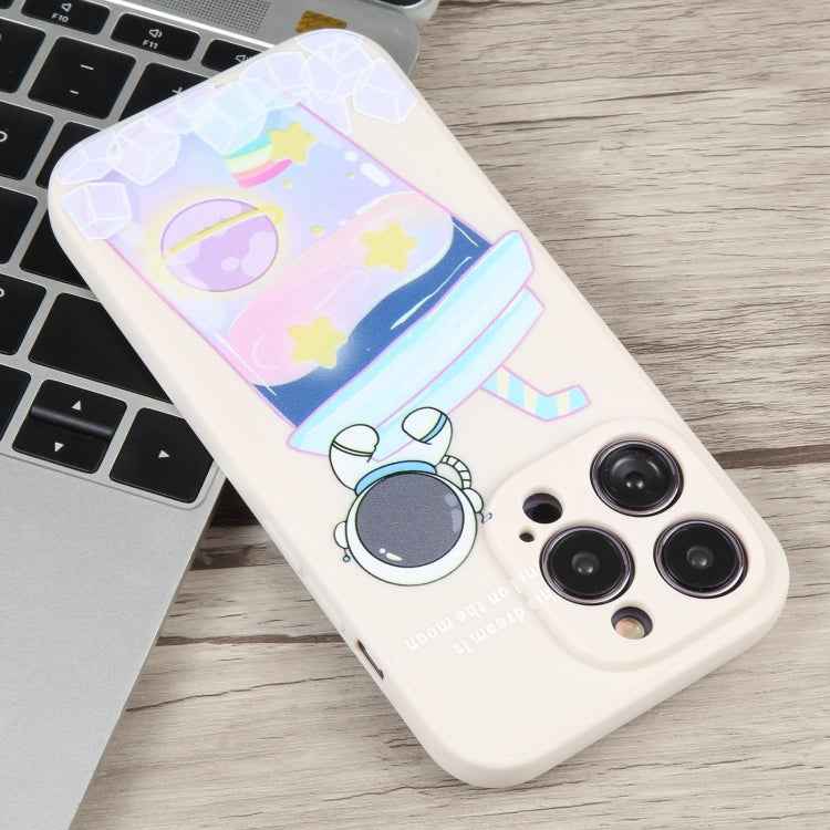 Milk Tea Astronaut Pattern Liquid Silicone Phone Case