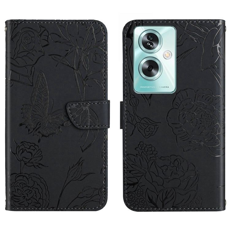 HT03 Skin Feel Butterfly Embossed Flip Leather Phone Case, For OPPO A59 5G