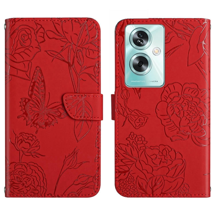 HT03 Skin Feel Butterfly Embossed Flip Leather Phone Case, For OPPO A59 5G