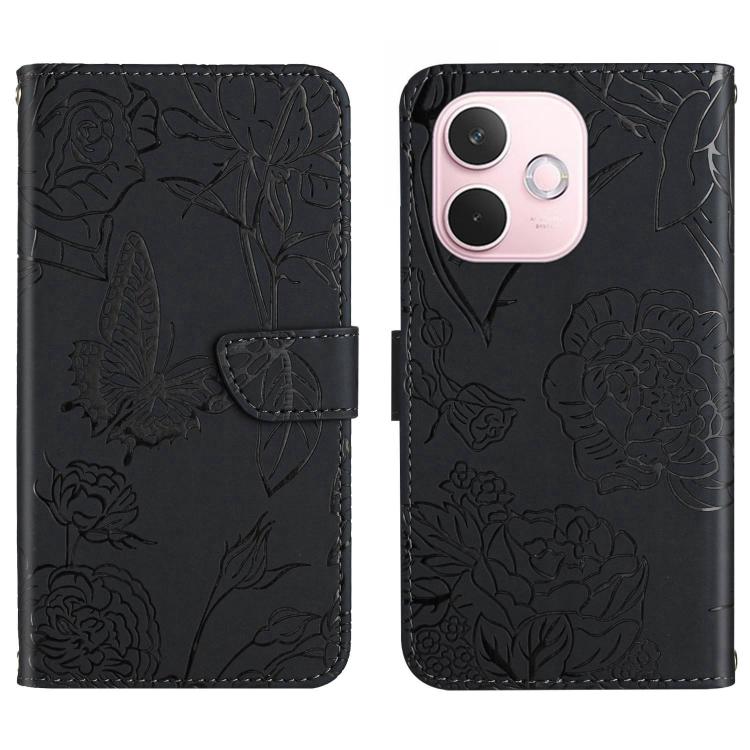 HT03 Skin Feel Butterfly Embossed Flip Leather Phone Case