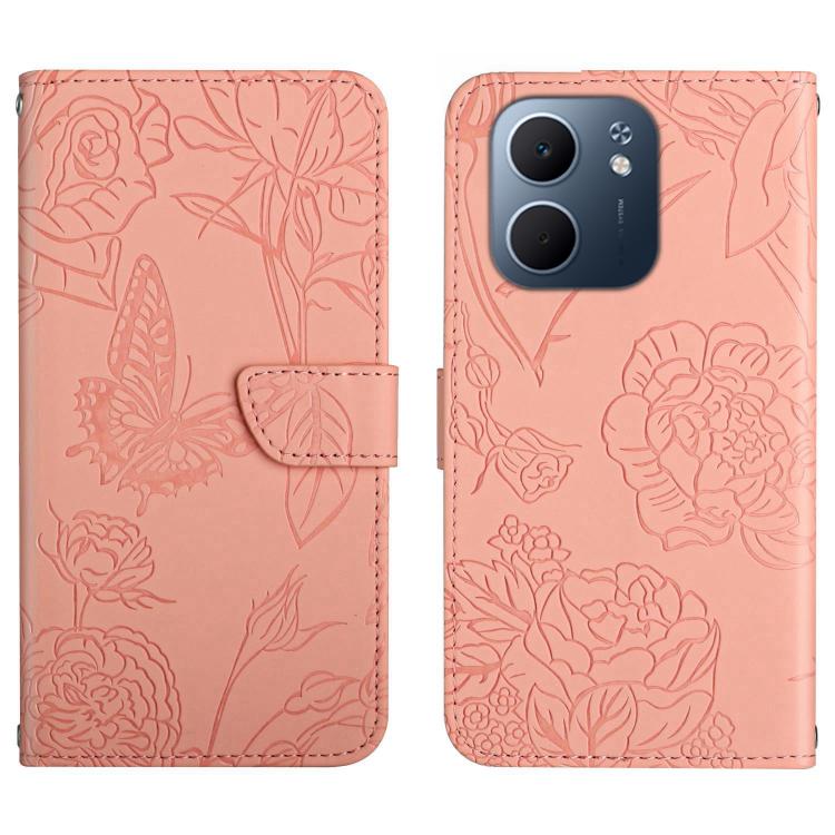 HT03 Skin Feel Butterfly Embossed Flip Leather Phone Case