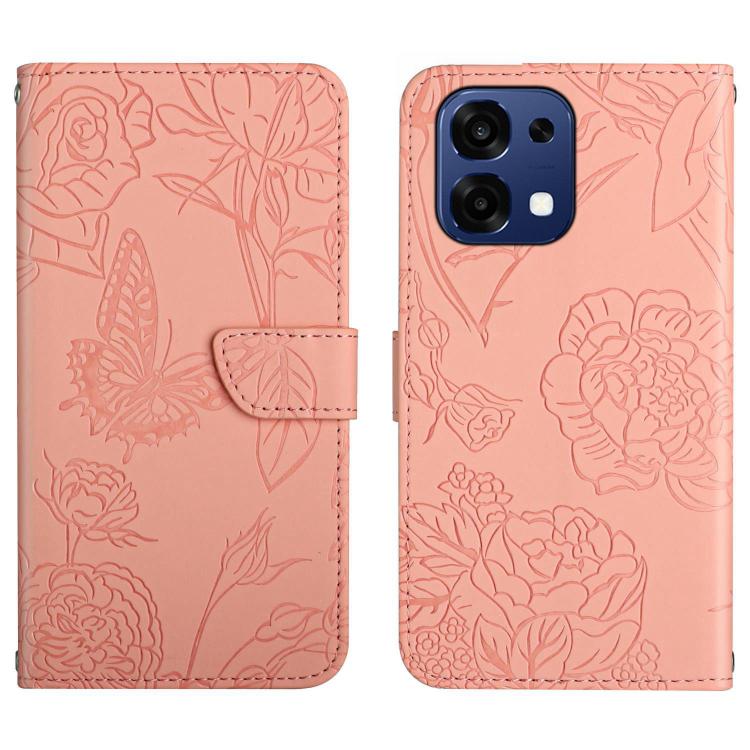 HT03 Skin Feel Butterfly Embossed Flip Leather Phone Case