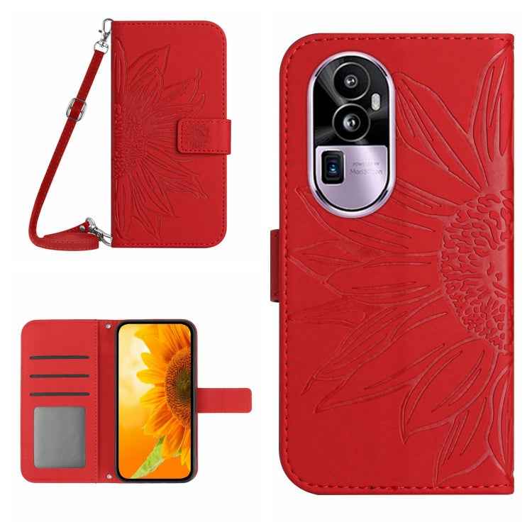 Skin Feel Sun Flower Embossed Flip Leather Phone Case with Lanyard, For OPPO Reno10 Pro+