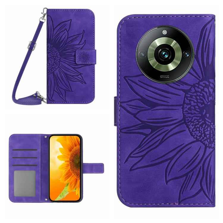 Skin Feel Sun Flower Embossed Flip Leather Phone Case with Lanyard, For Realme 11 Pro
