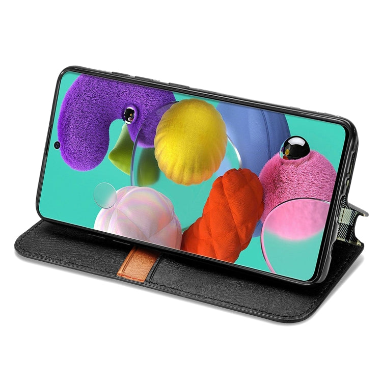 Cubic Grid Pressed Horizontal Flip Magnetic Leather Case with Holder & Card Slots & Wallet, For Samsung Galaxy A51