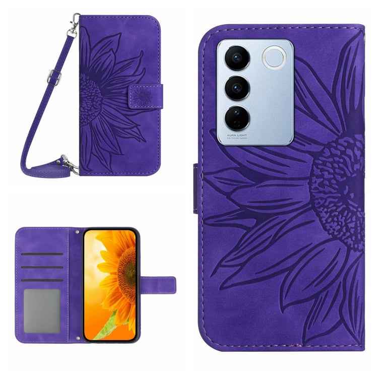 Skin Feel Sun Flower Embossed Flip Leather Phone Case with Lanyard, For vivo V27E 4G Global, For vivo Y02A 4G / Y02 4G / Y11 2023, For vivo Y55S 5G 2023 / Y55 5G / T1 5G, For vivo Y75 5G Global