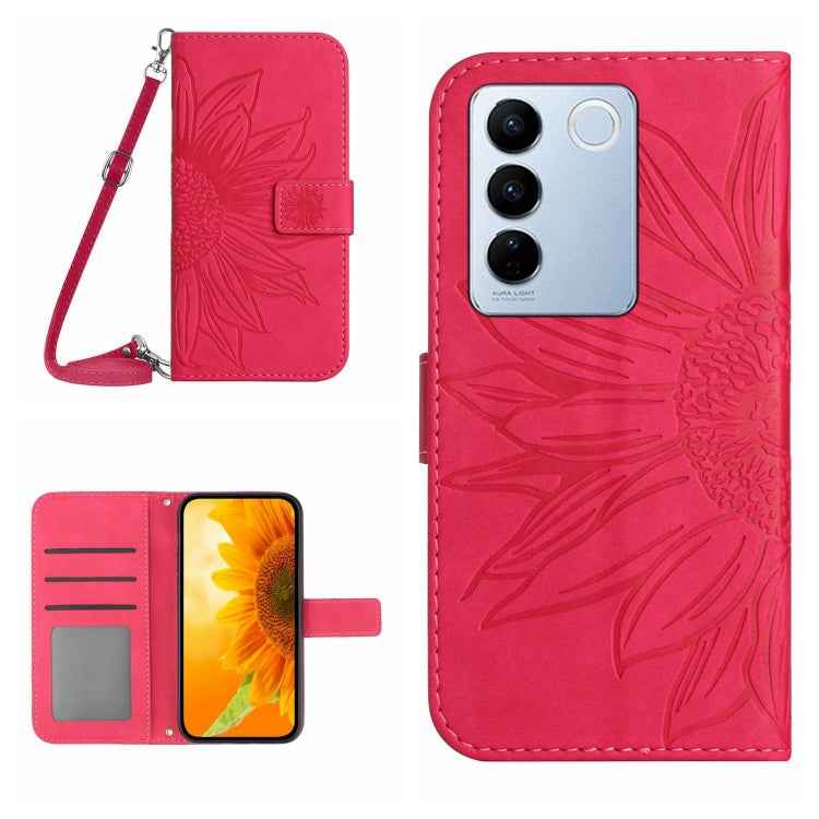 Skin Feel Sun Flower Embossed Flip Leather Phone Case with Lanyard, For vivo V27E 4G Global, For vivo Y02A 4G / Y02 4G / Y11 2023, For vivo Y55S 5G 2023 / Y55 5G / T1 5G, For vivo Y75 5G Global