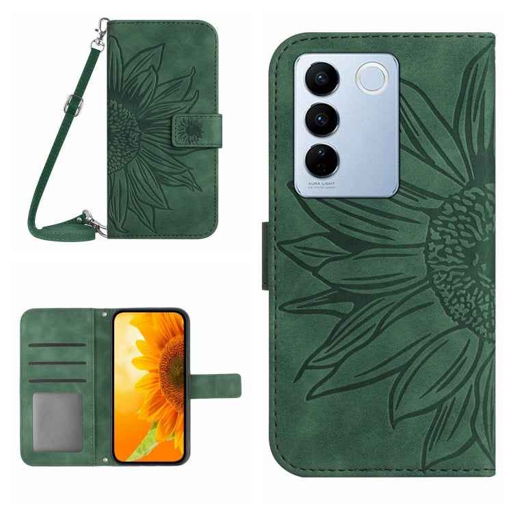 Skin Feel Sun Flower Embossed Flip Leather Phone Case with Lanyard, For vivo V27E 4G Global, For vivo Y02A 4G / Y02 4G / Y11 2023, For vivo Y55S 5G 2023 / Y55 5G / T1 5G, For vivo Y75 5G Global