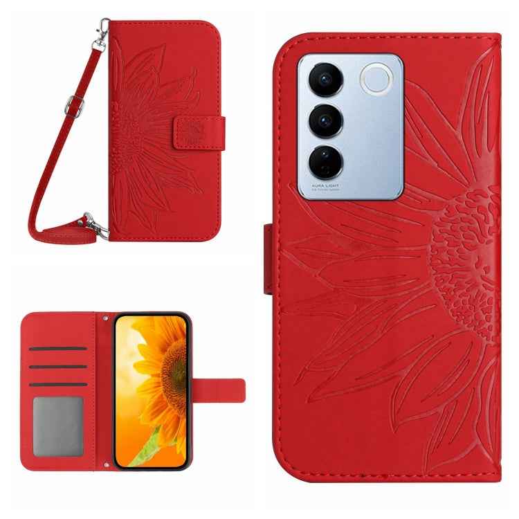 Skin Feel Sun Flower Embossed Flip Leather Phone Case with Lanyard, For vivo V27E 4G Global, For vivo Y02A 4G / Y02 4G / Y11 2023, For vivo Y55S 5G 2023 / Y55 5G / T1 5G, For vivo Y75 5G Global
