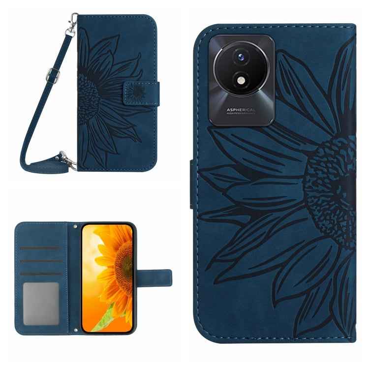Skin Feel Sun Flower Embossed Flip Leather Phone Case with Lanyard, For vivo V27E 4G Global, For vivo Y02A 4G / Y02 4G / Y11 2023, For vivo Y55S 5G 2023 / Y55 5G / T1 5G, For vivo Y75 5G Global