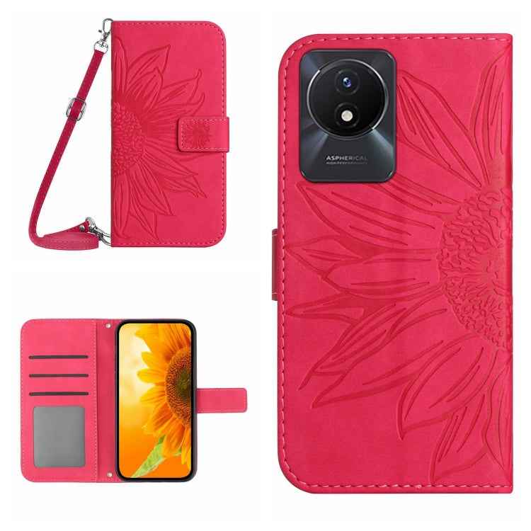Skin Feel Sun Flower Embossed Flip Leather Phone Case with Lanyard, For vivo V27E 4G Global, For vivo Y02A 4G / Y02 4G / Y11 2023, For vivo Y55S 5G 2023 / Y55 5G / T1 5G, For vivo Y75 5G Global