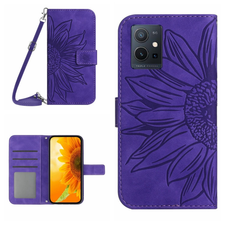 Skin Feel Sun Flower Embossed Flip Leather Phone Case with Lanyard, For vivo V27E 4G Global, For vivo Y02A 4G / Y02 4G / Y11 2023, For vivo Y55S 5G 2023 / Y55 5G / T1 5G, For vivo Y75 5G Global