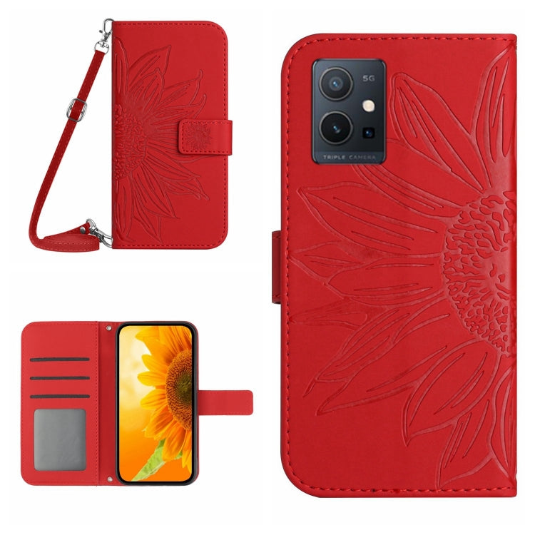 Skin Feel Sun Flower Embossed Flip Leather Phone Case with Lanyard, For vivo V27E 4G Global, For vivo Y02A 4G / Y02 4G / Y11 2023, For vivo Y55S 5G 2023 / Y55 5G / T1 5G, For vivo Y75 5G Global